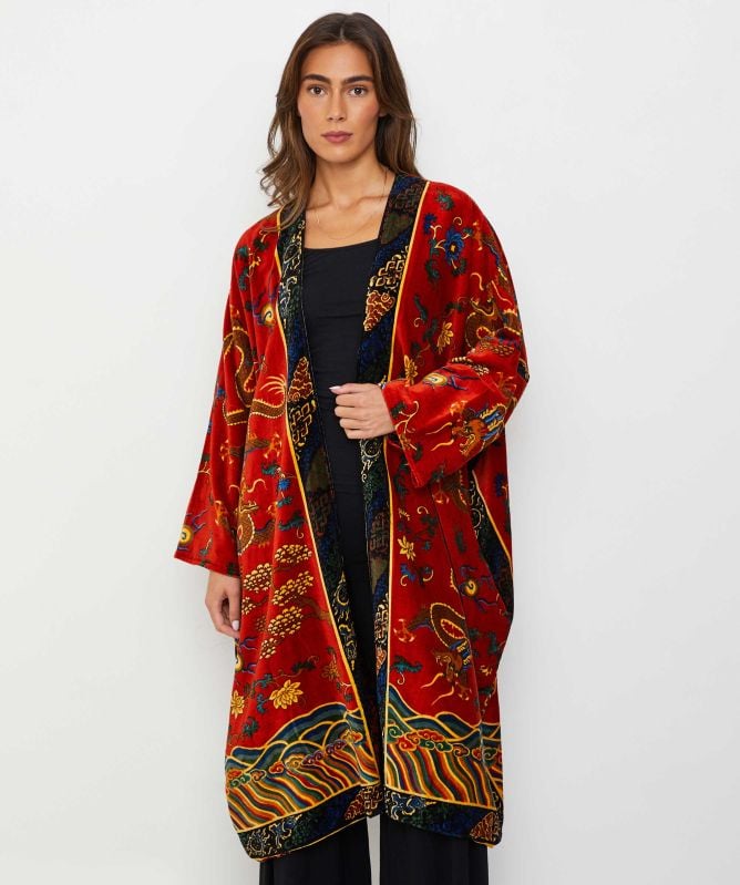 One Hundred Stars Dragon Rust Velvet Grande Kimono