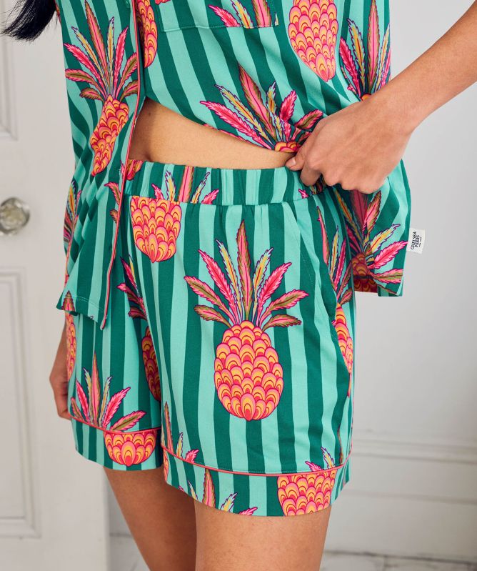 Chelsea Peers Pineapple Stripe Print Short Pajama Set