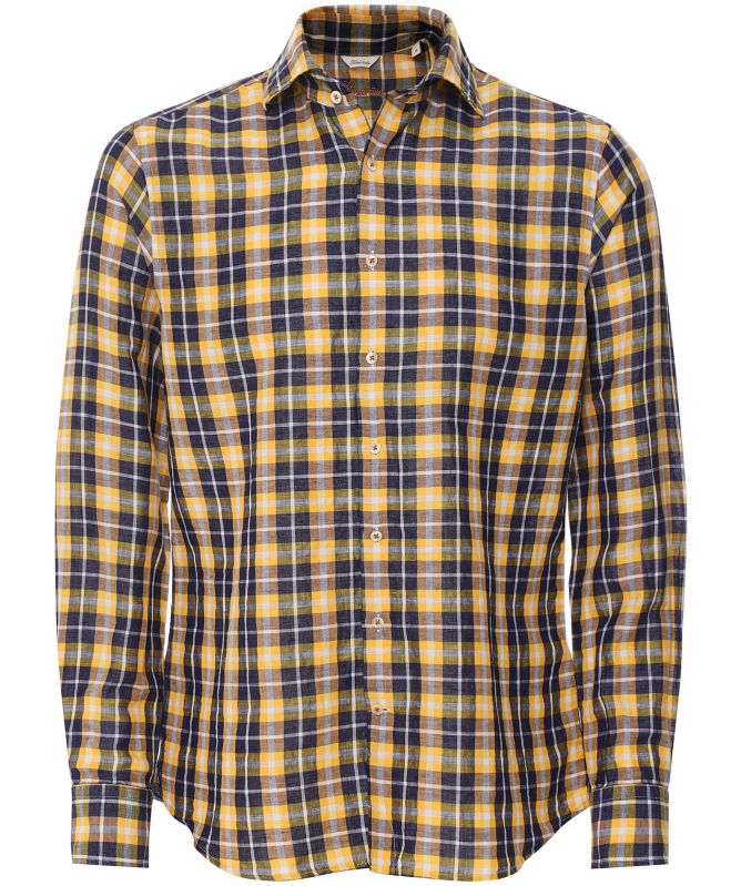 Stenstroms Fitted Body Linen Cotton Check Shirt
