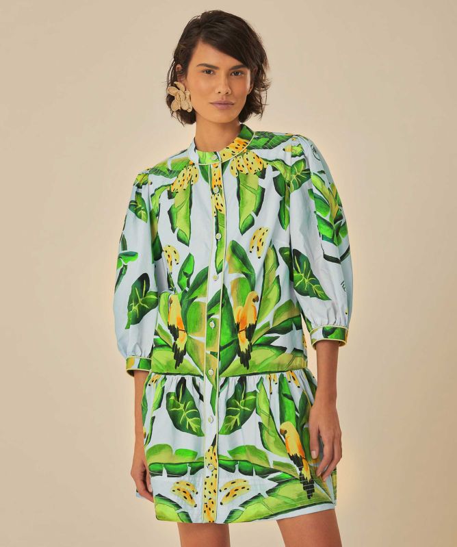 FARM Rio Blue Summer Foliage Scarf Mini Dress