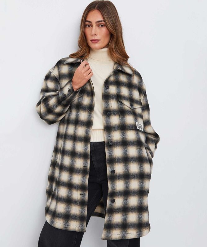 Replay Checked Longline Wool-Blend Jacket