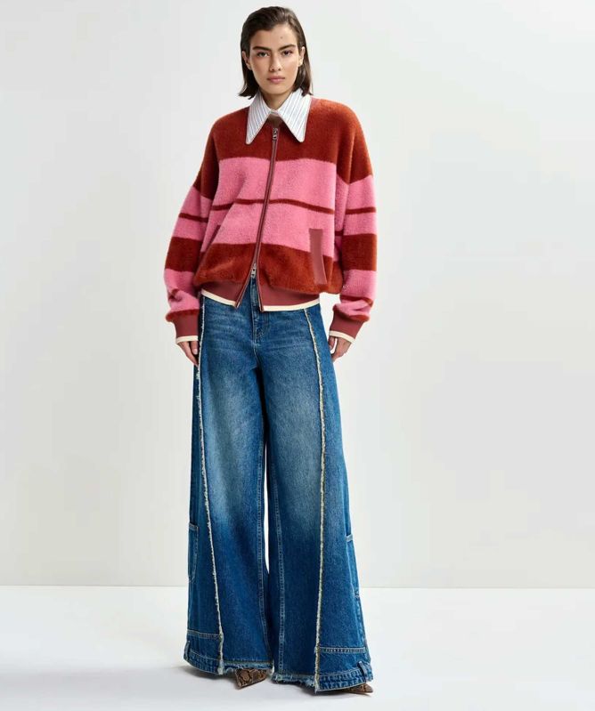 Essentiel Antwerp Jicama Striped Knitted Bomber Jacket