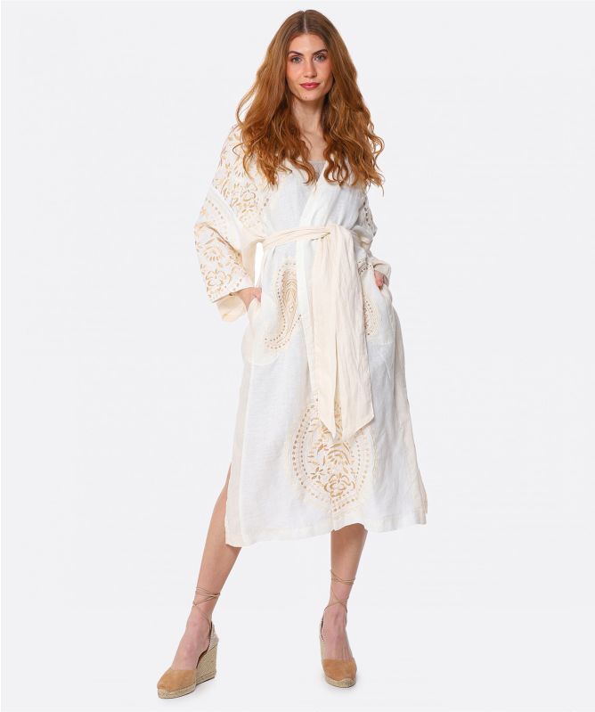 Greek Archaic Kori Paisley Linen Kimono