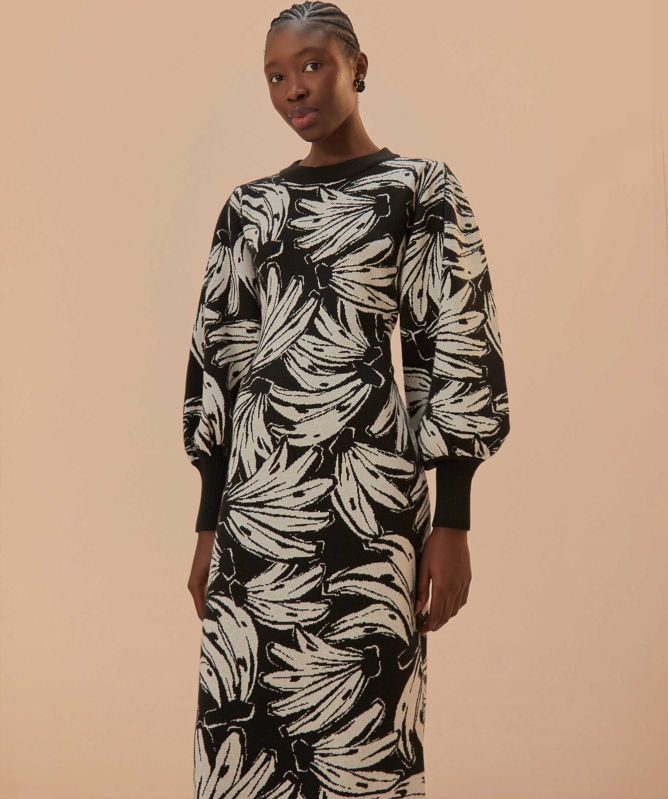 FARM Rio Black Bossa Banana Knit Dress