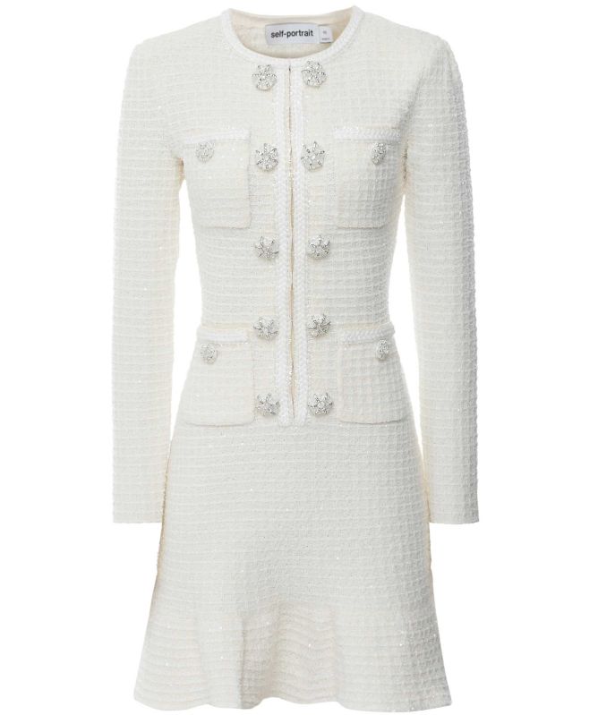 Self-Portrait Buttoned Knit Mini Dress