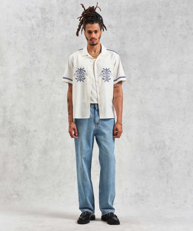 Wax London Linen Mix Embroidered Didcot Shirt