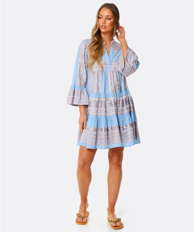 Greek Archaic Kori Embroidered V-Neck Dress