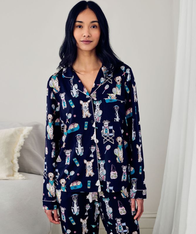 Chelsea Peers Tennis Dogs Print Long Pajamas