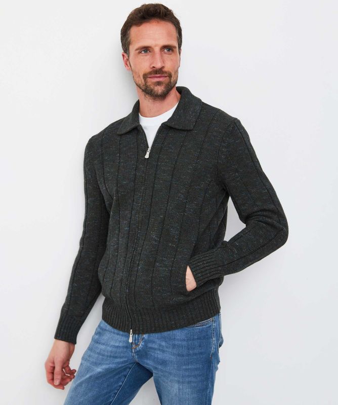 Gran Sasso Wool Ribbed Zipper Cardigan