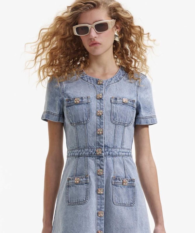 white christmas dresses Anna-Kaci Women's Sleeveless Jean Shirt Dress Tied Waist Turn Down Collar Pocket Denim Dress, XL 16-18 / Light Blue main image 0