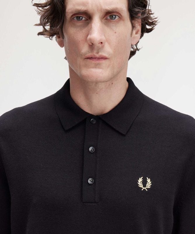 Fred Perry Knitted Long Sleeve Polo Shirt