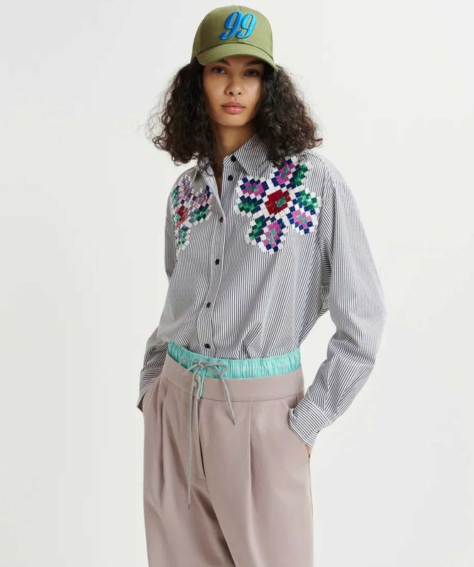 Essentiel Antwerp Hapricorn Embroidered Pinstripe Shirt