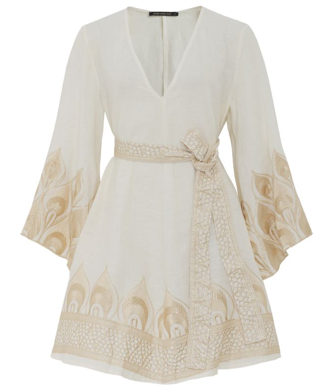 Greek Archaic Kori Phoenix Embroidered Wrap Dress
