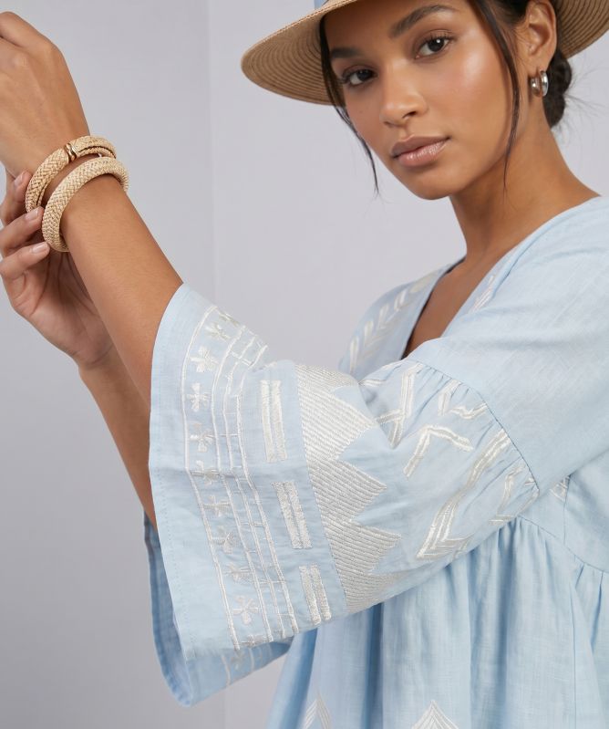 Greek Archaic Kori Feather Embroidered Top