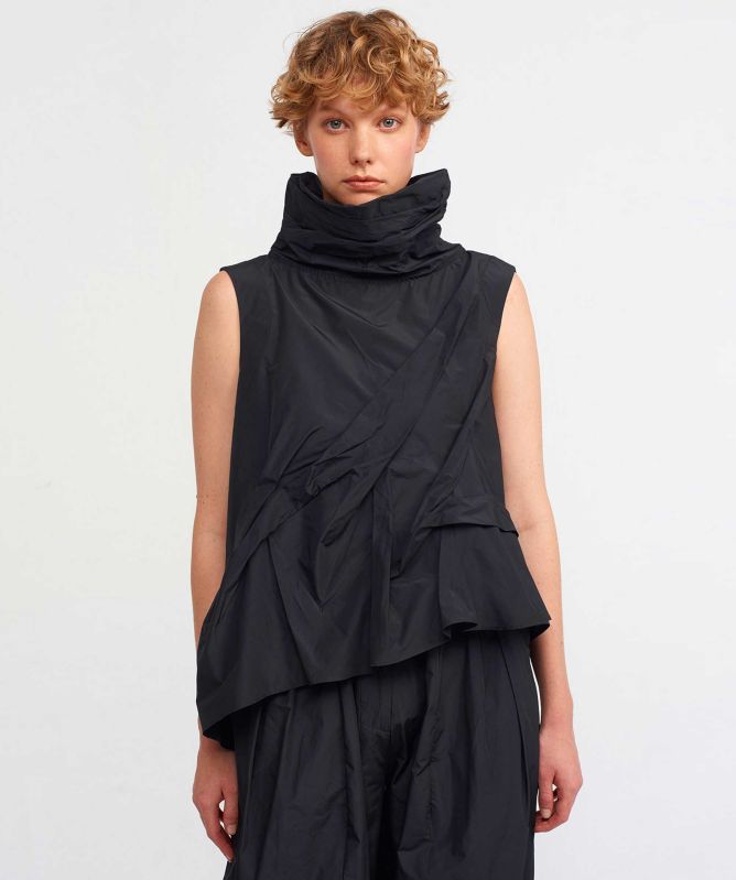 NU London High Neck Taffeta Blouse