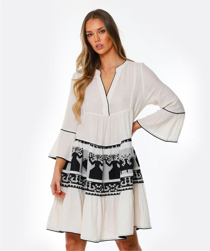 Devotion Twins Embroidered Bell Sleeve Mini Dress