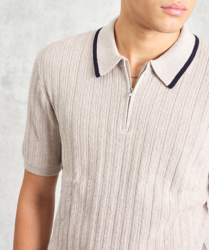 Wax London Cotton Cashmere Bury Zip Polo