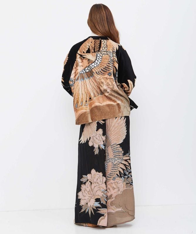 One Hundred Stars Crane Black Crepe Palazzo Trousers