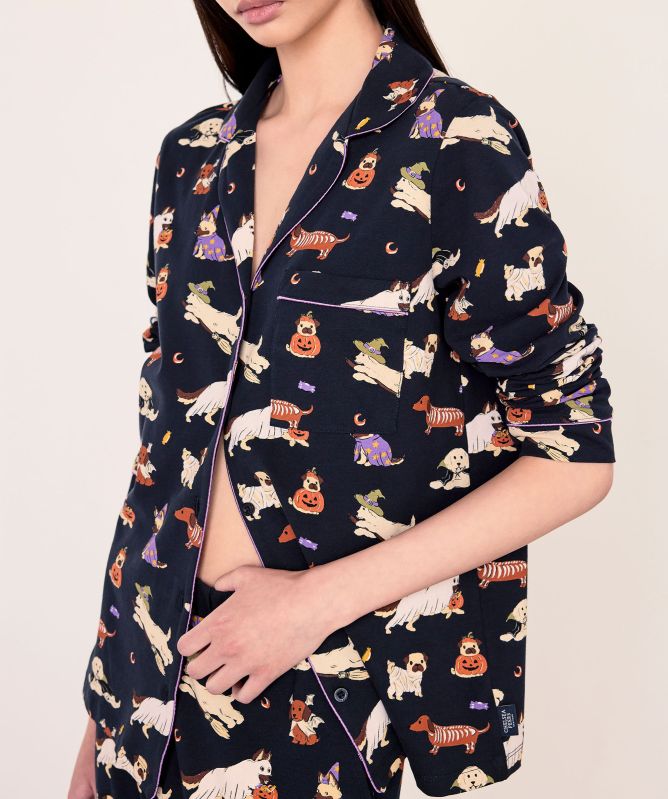 Chelsea Peers Halloween Dogs Print Long Pajamas