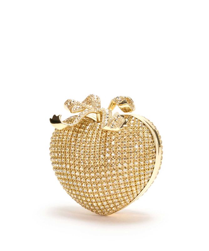 Self-Portrait Gold Crystal Heart Clutch