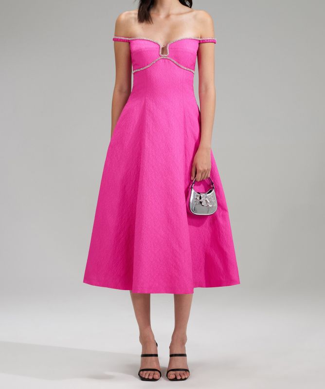 Self-Portrait Textured Diamante Midi Dress