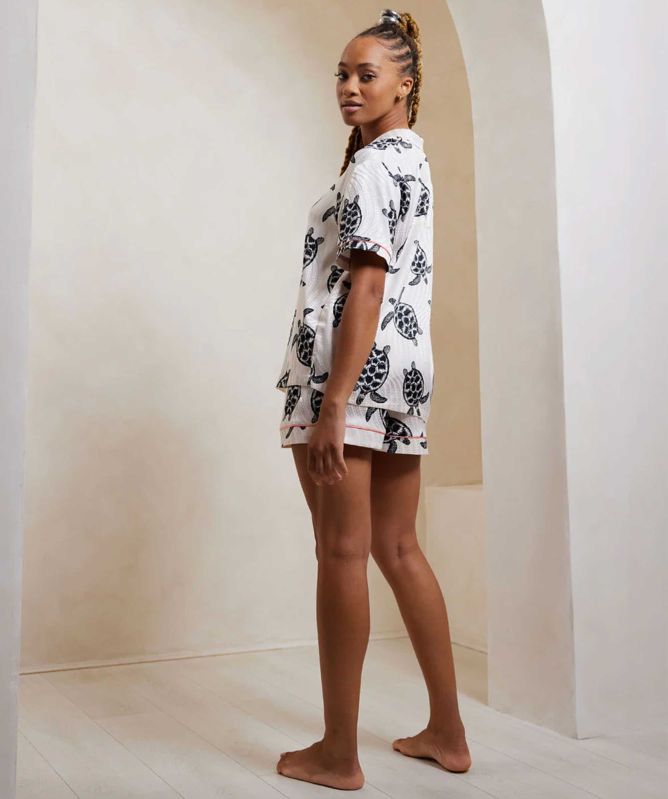 Chelsea Peers Satin Jacquard Turtle Short Pyjamas