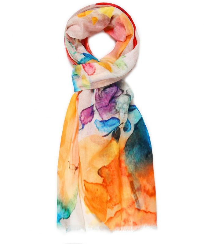 Ahujasons Poppy Print Linen Blend Scarf