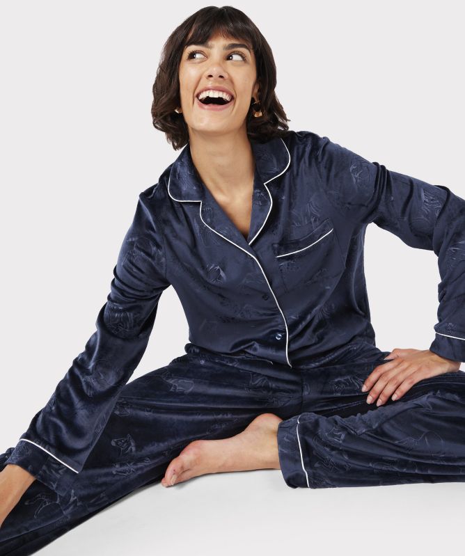 Chelsea Peers Velour Zebra Print Long Pajamas