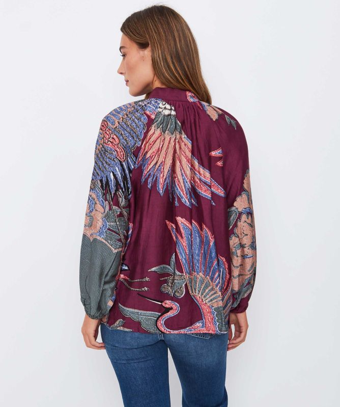 One Hundred Stars Crane Plum PussyBow Blouse
