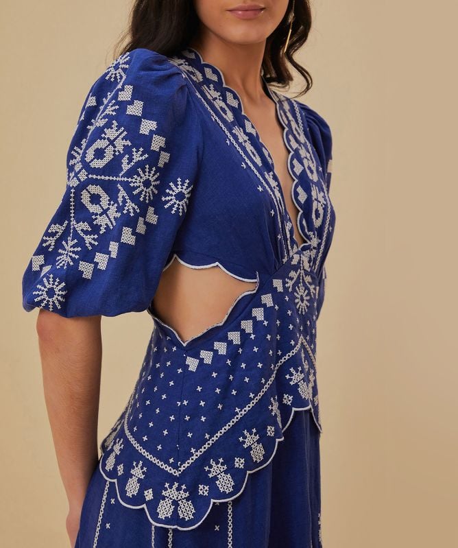 FARM Rio Embroidered Cut-Out Midi Dress