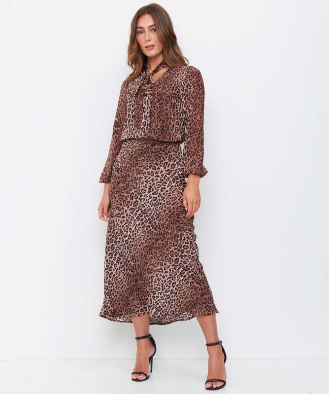 RIXO Moss Leopard Silk Blouse