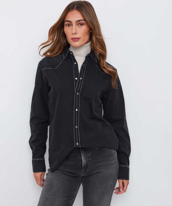 Replay Black Cotton Denim Shirt