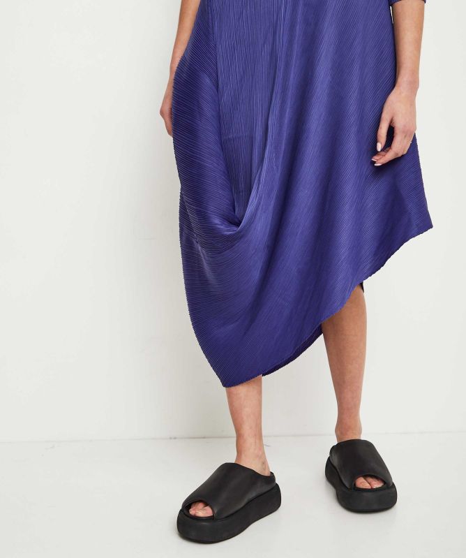 Thanny Asymmetric Plissé Midi Dress