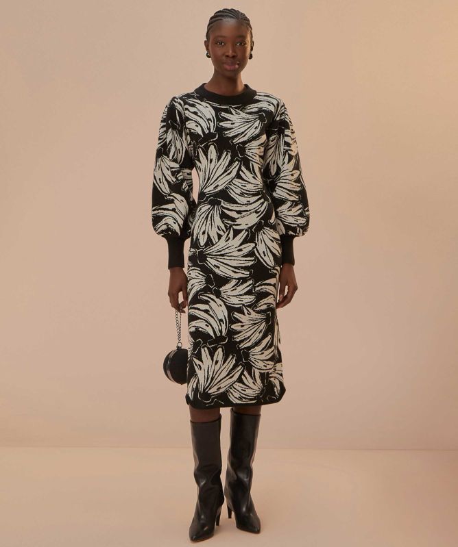 FARM Rio Black Bossa Banana Knit Dress