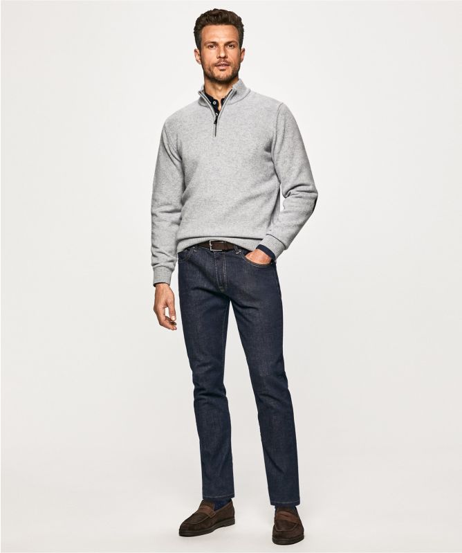 Hackett Lambswool Half-Zip Patch Sweater