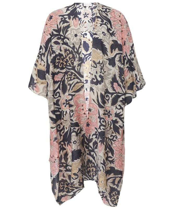 One Hundred Stars Block Taupe Throwover Kimono