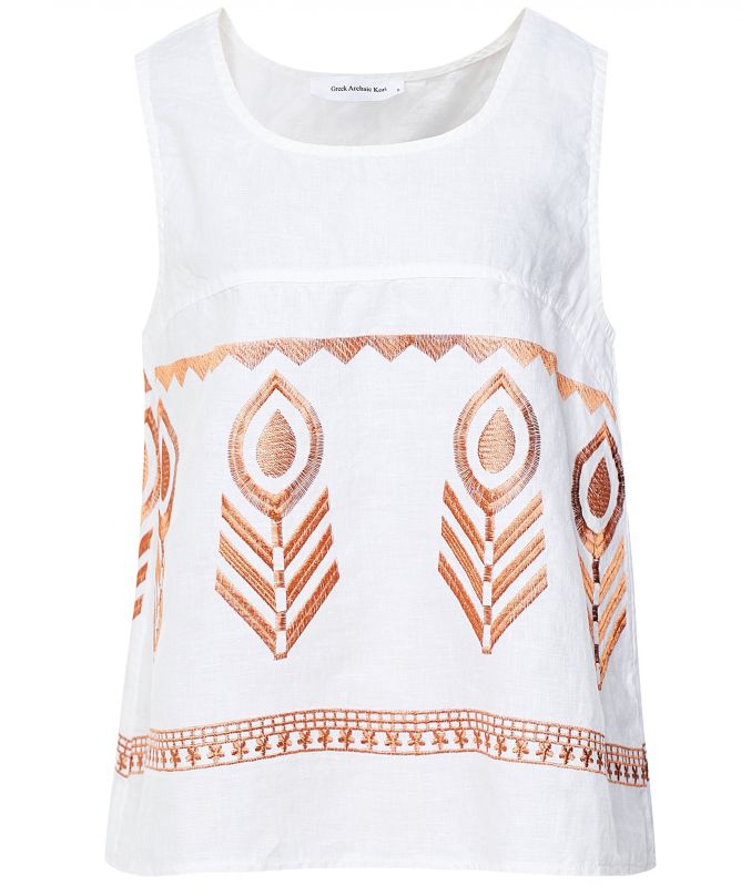 Greek Archaic Kori Linen Embroidered Vest Top