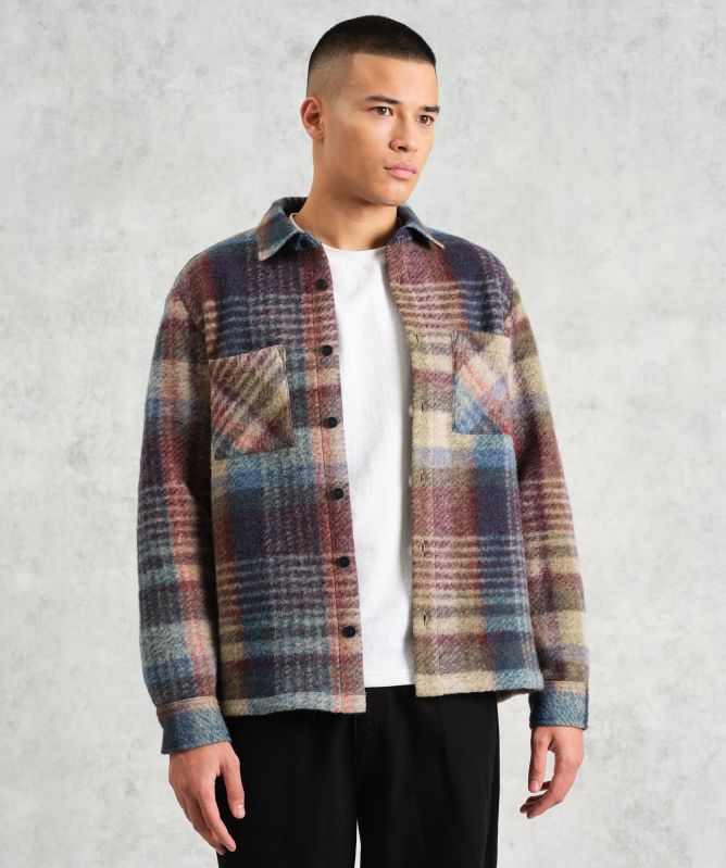 Wax London Wool Check Whiting Overshirt