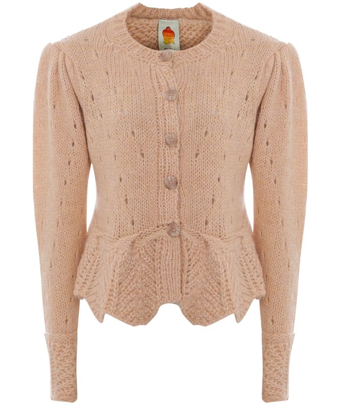 FARM Rio Sand Ruffle Knit Cardigan