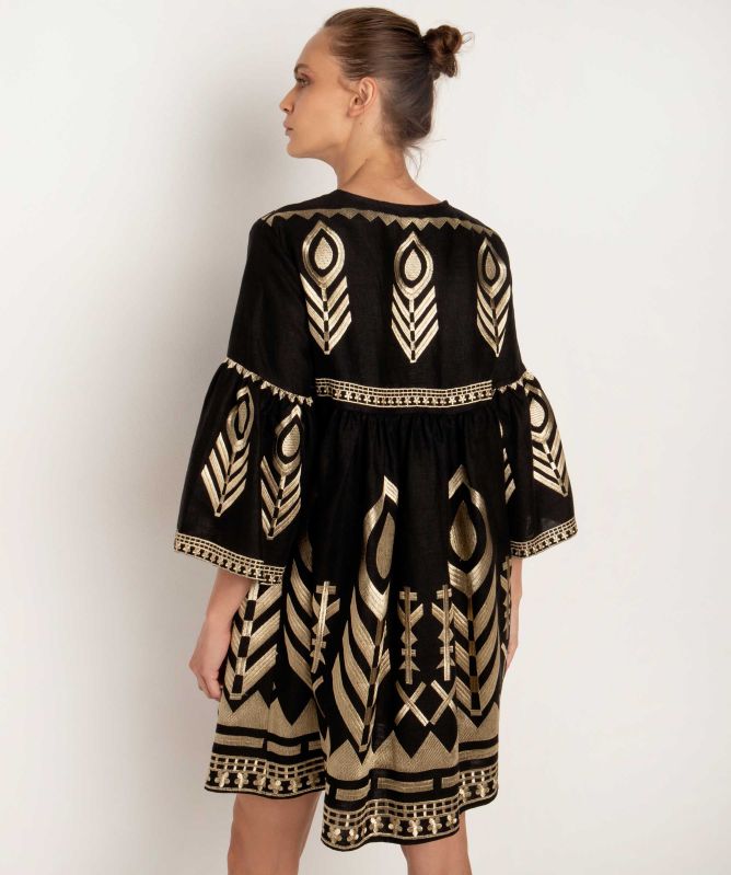 Greek Archaic Kori Linen Short Feather Dress