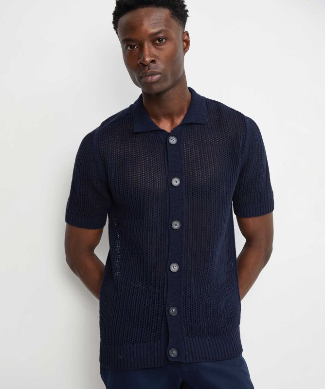 Seinse Knitted Button-Through Polo Shirt