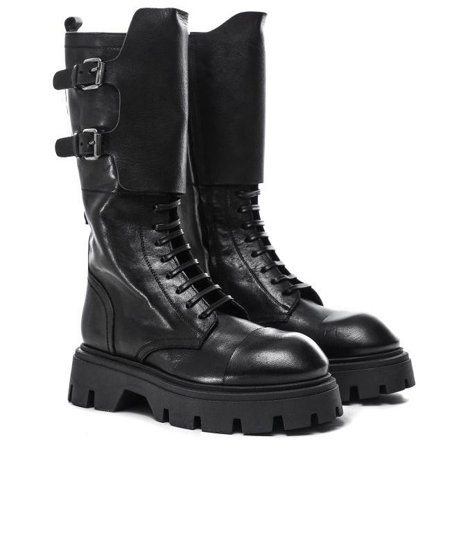 Ernesto Dolani men\'s combat boots, black leather, size 42 ERNESTO DOLANI Gunny 03 7UGUN03 men main image 2