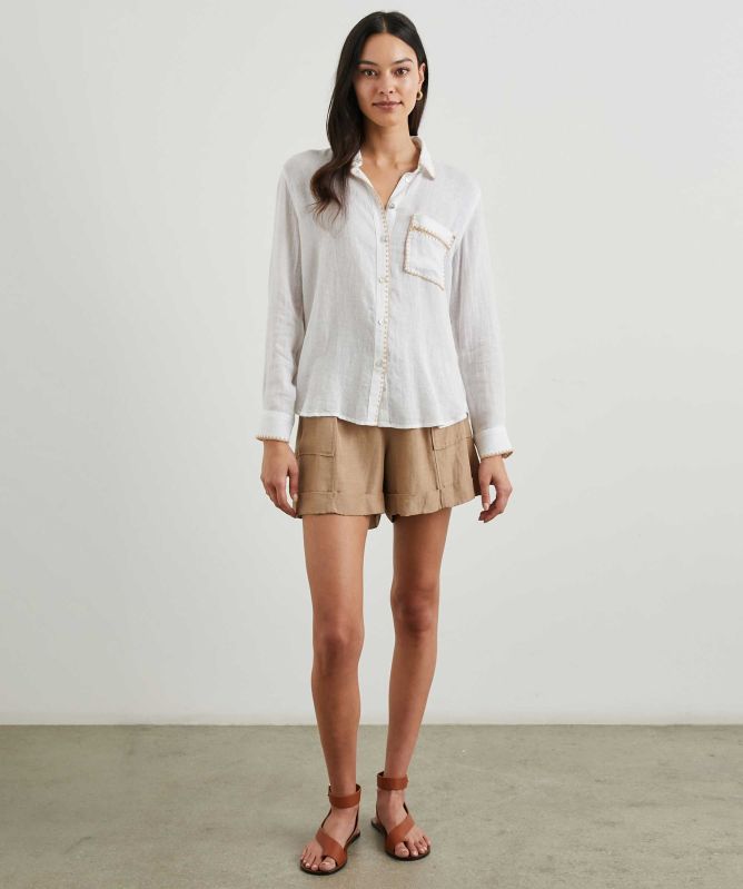 Rails Charli White Blanket Stitch Shirt