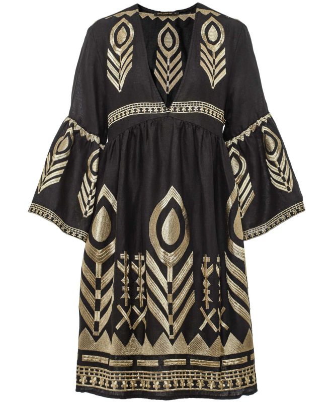 Greek Archaic Kori Linen Short Feather Dress