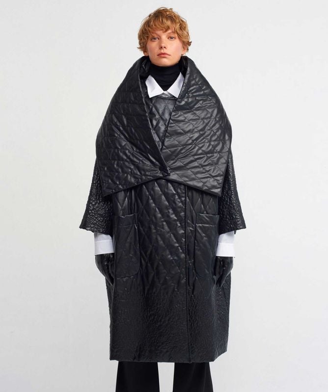 NU London Quilted Wrap Collar Coat