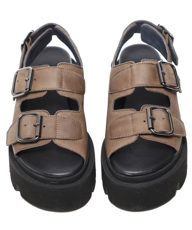 Lofina Gasoline Leather Buckle Sandals