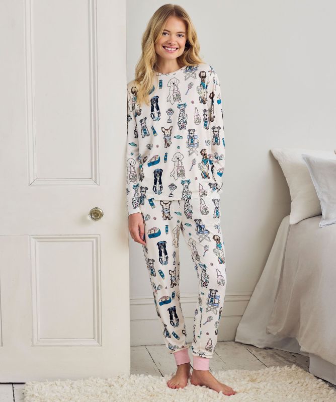 Chelsea Peers Tennis Dogs Print Long Pajama Set