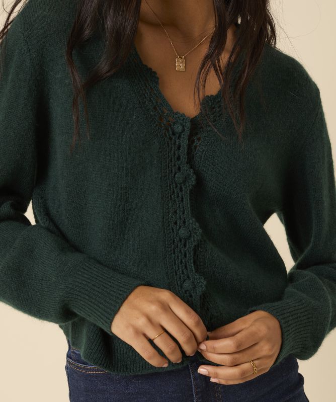 Nobody's Child Wool Blend Crochet Trim Elodie Cardigan