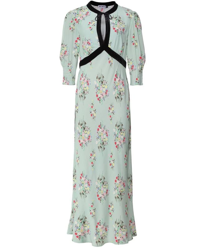 RIXO Petra Floral Velvet Trim Midi Dress