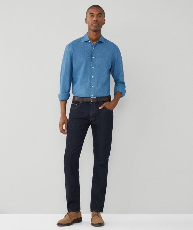 Hackett Slim Fit Linen Houndstooth Shirt